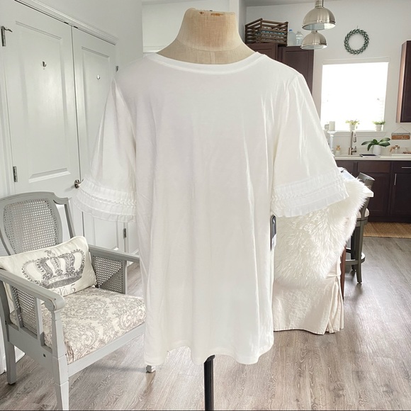 Simply Vera White Tee Shirt Pleated Sleeves - Picture 1 of 12